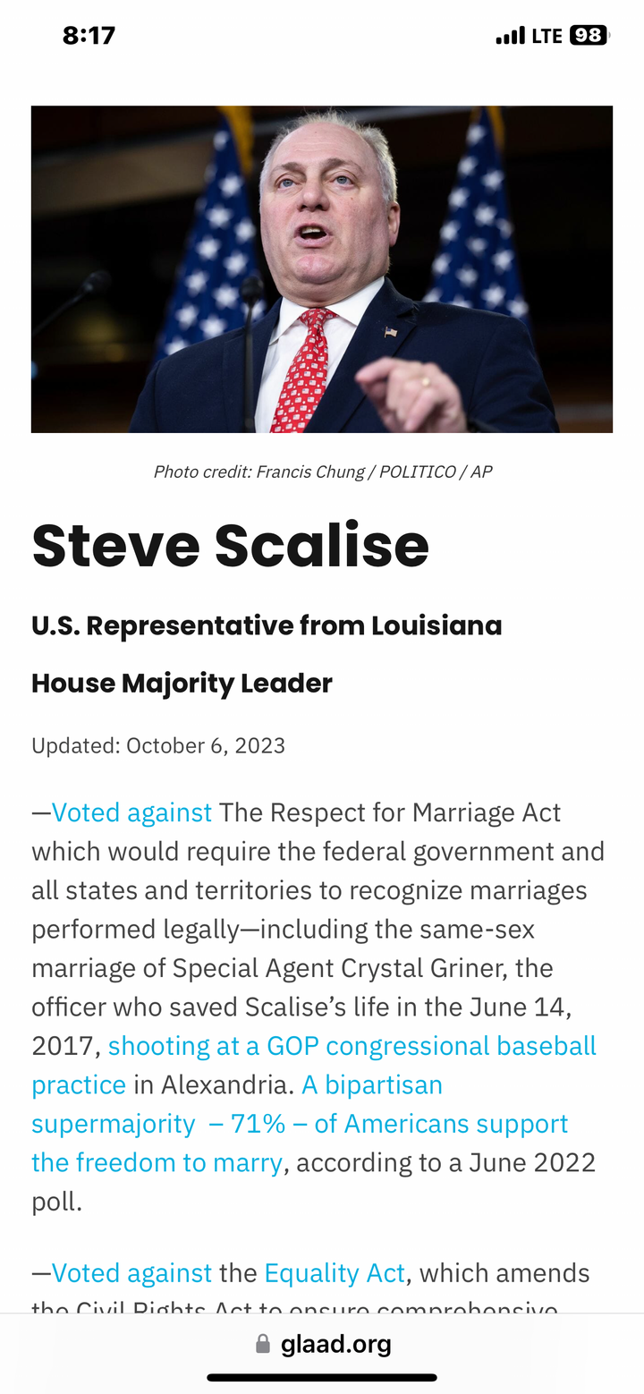 Steve Scalise rated ZERO from HRC